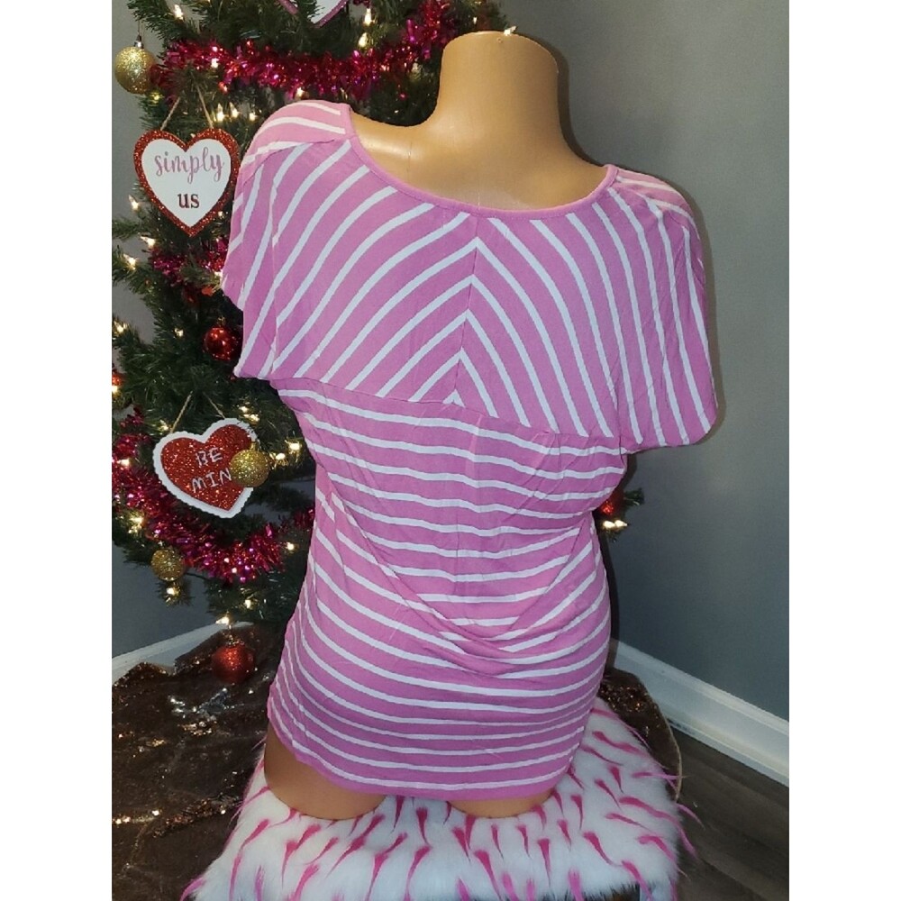 dressbarn Pink and White Striped Scoop Neck Tee - Picture 5 of 7